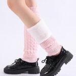Long Knee-High Leg Warmers Fleece Lined Cable Twist Knee-High Knit Leg Warmers