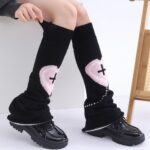 Long Knee-High Leg Warmers Y2K Cosplay Heart Jacquard Flare Cuff Knit Leg Warmers