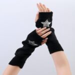 Long Arm Warmers Knit Sequin Red-White-Blue Star Festival Theme Fingerless Gloves