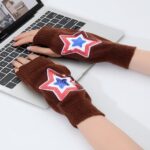 Long Arm Warmers Knit Sequin Red-White-Blue Star Festival Theme Fingerless Gloves