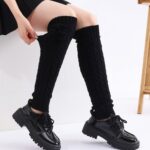 Long Knee-High Leg Warmers Cable-Knit Pom-Pom Leg Warmers