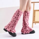 Long Knee-High Leg Warmers Furry Lace Trim Warm Leg Warmers