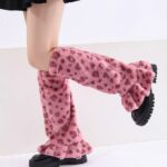 Long Knee-High Leg Warmers Furry Lace Trim Warm Leg Warmers