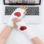 Long Arm Warmers Knit Sequin Red-White-Blue Star Festival Theme Fingerless Gloves