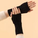 Long Arm Warmers 20cm Cable-Knit Twist Acrylic Fingerless Gloves for Autumn/Winter